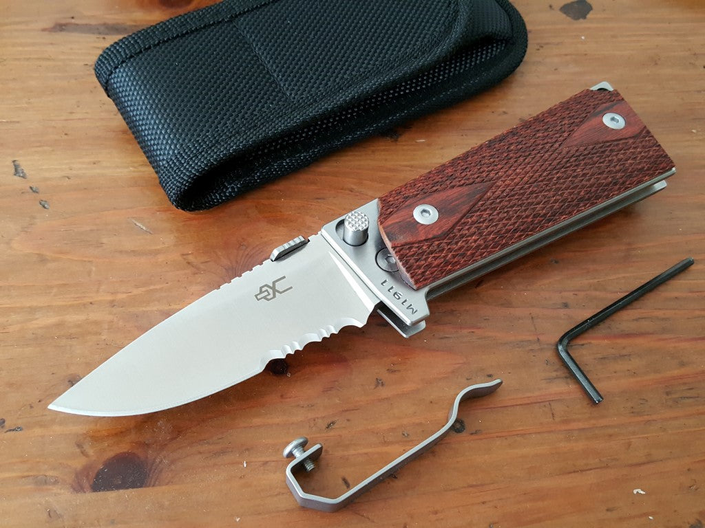 M1911 Compact Folding Knife, partially serrated polished 440C blade